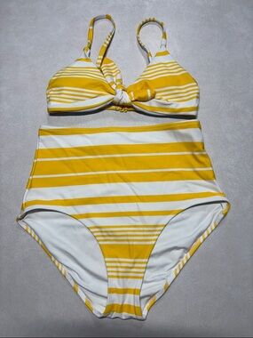 aerie Yellow & White Striped High-Waist Bikini Set top XS bottom M